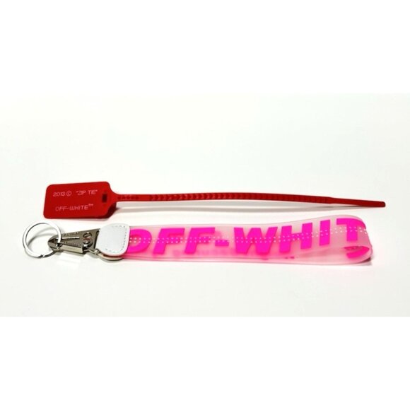 Off-White Clear /Pink Keychain Industrial Strap w/ Zip Tie Logo Tag Key Holder - Picture 1 of 6